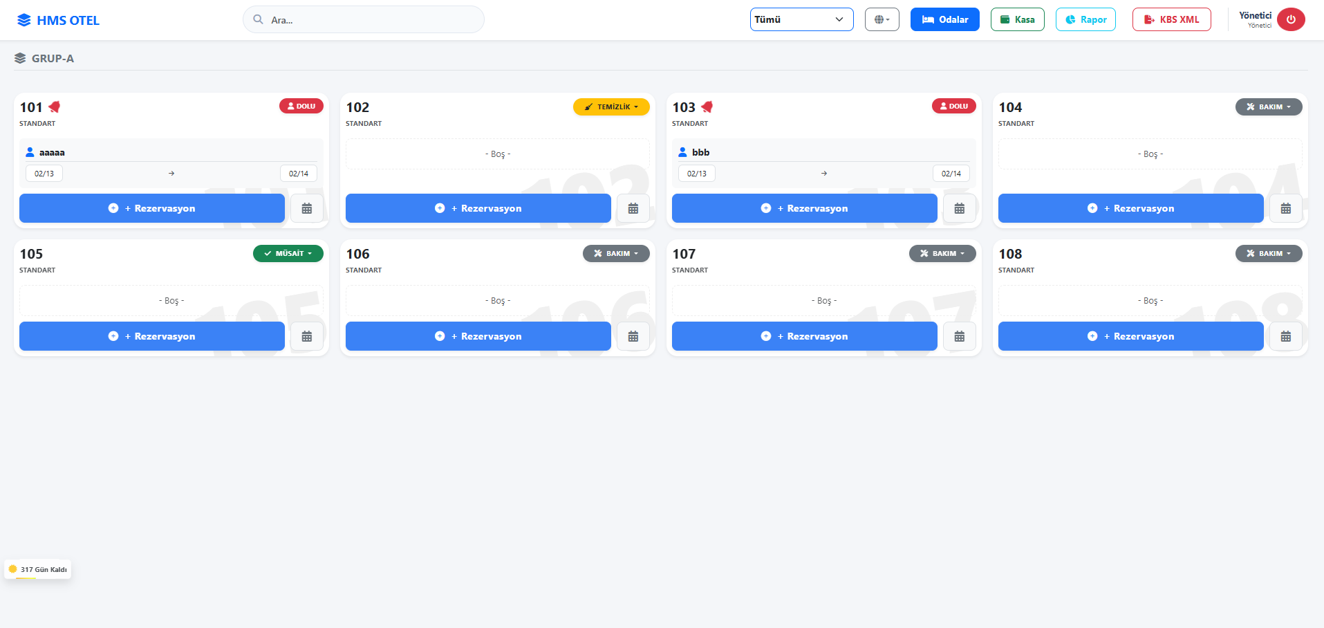 Otel Rezervasyon Çizelgesi