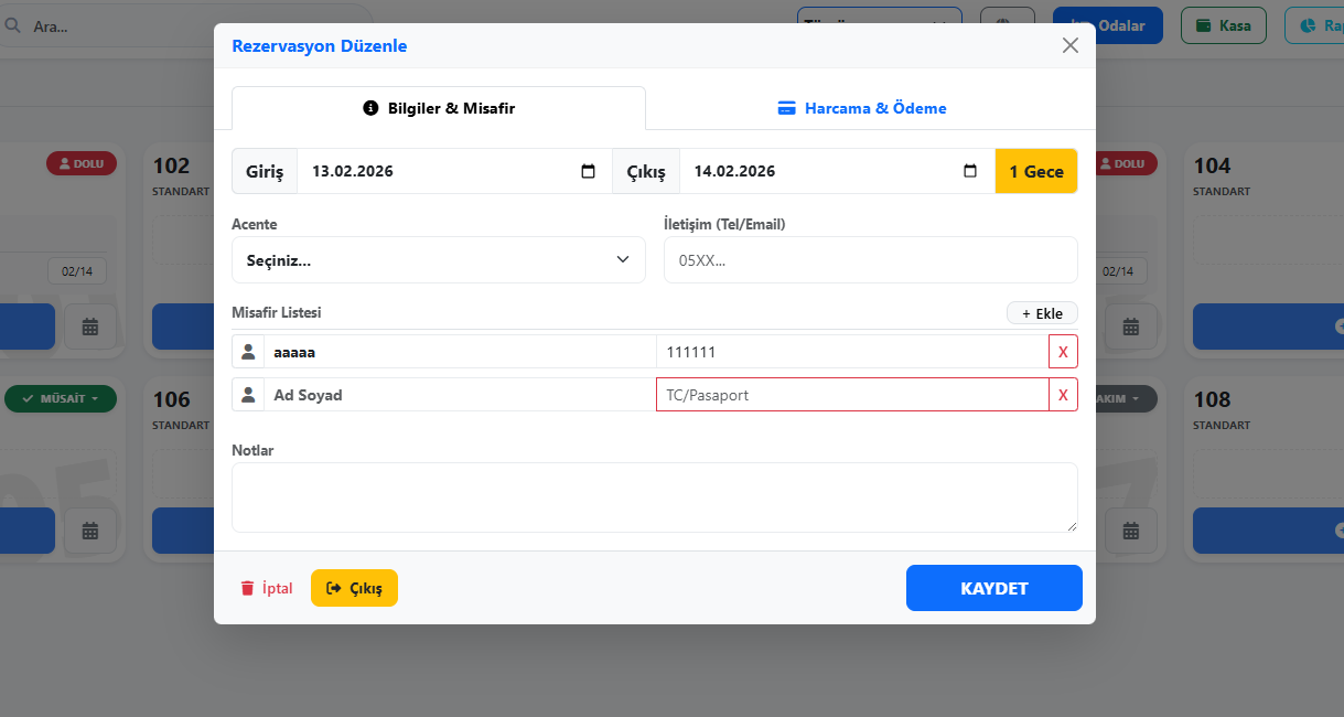 Rezervasyon Takip Ekranı