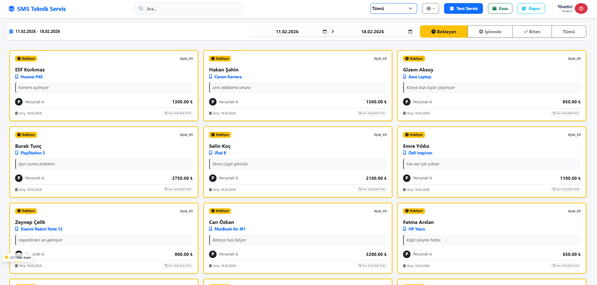 Teknik Servis Yönetim Paneli