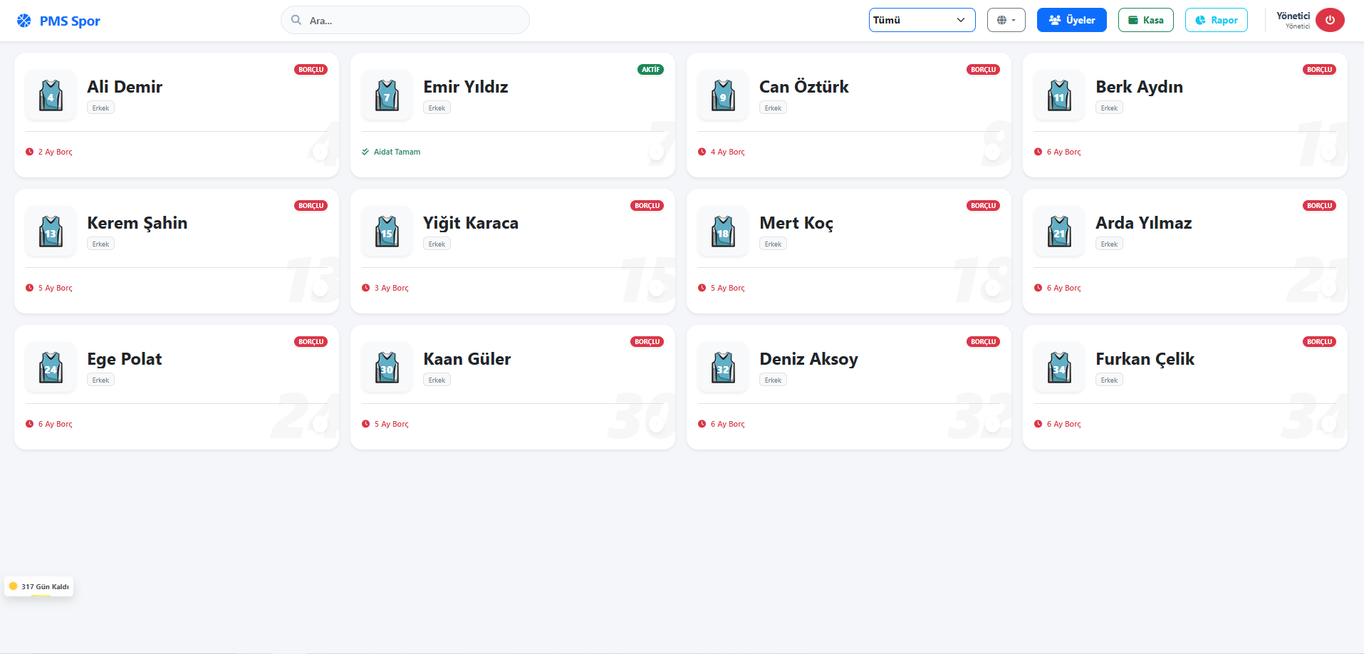 Spor Kulübü Yönetim Paneli