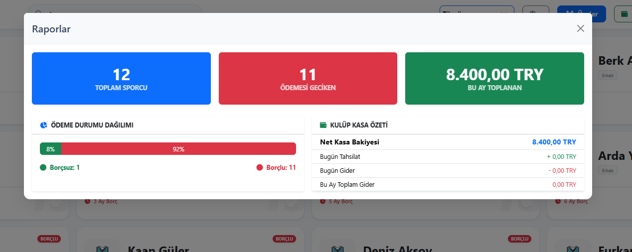 Sporcu Aidat Takip Ekranı