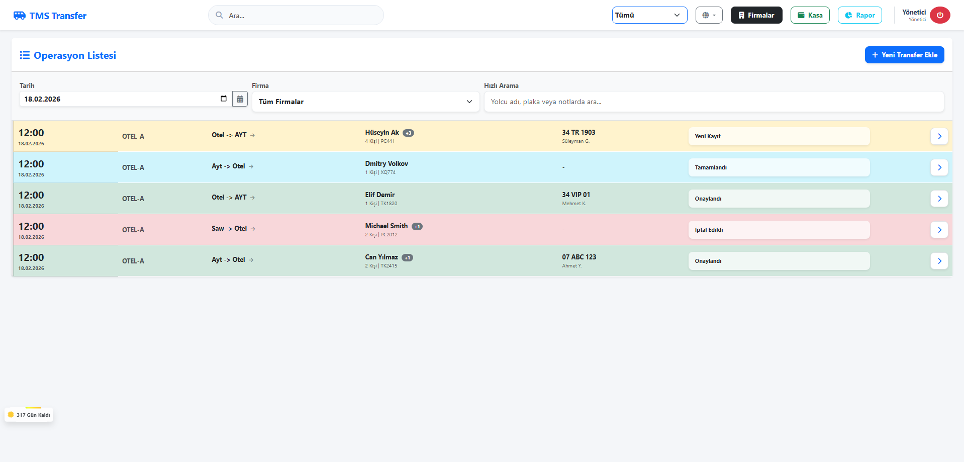 TransferPro Operasyon Paneli